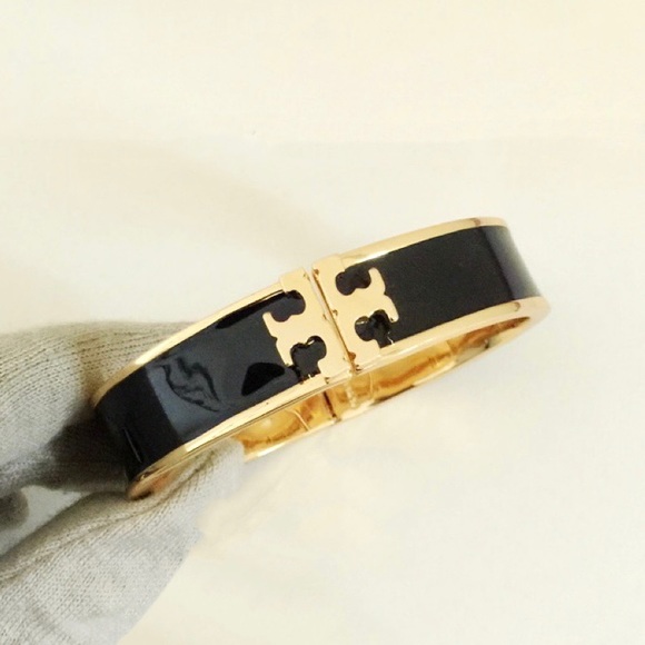 Tory Burch Gold Logo Black Bangle - Picture 8 of 12